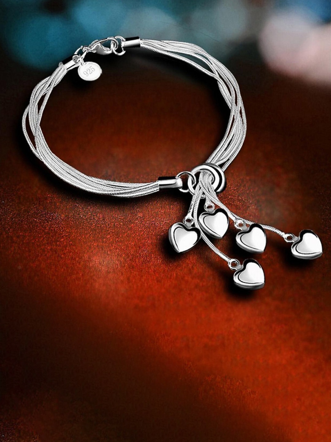 

MYKI Silver-Plated Heart Charm Multistrand Bracelet