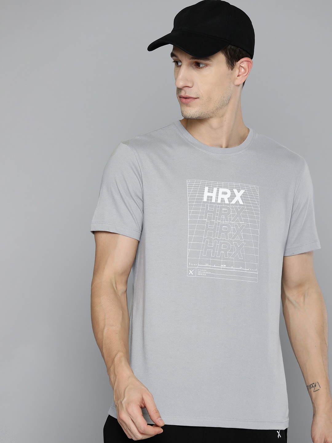

HRX by Hrithik Roshan Men Brand Logo Printed Pure Cotton Bio Finish T-shirt, Grey