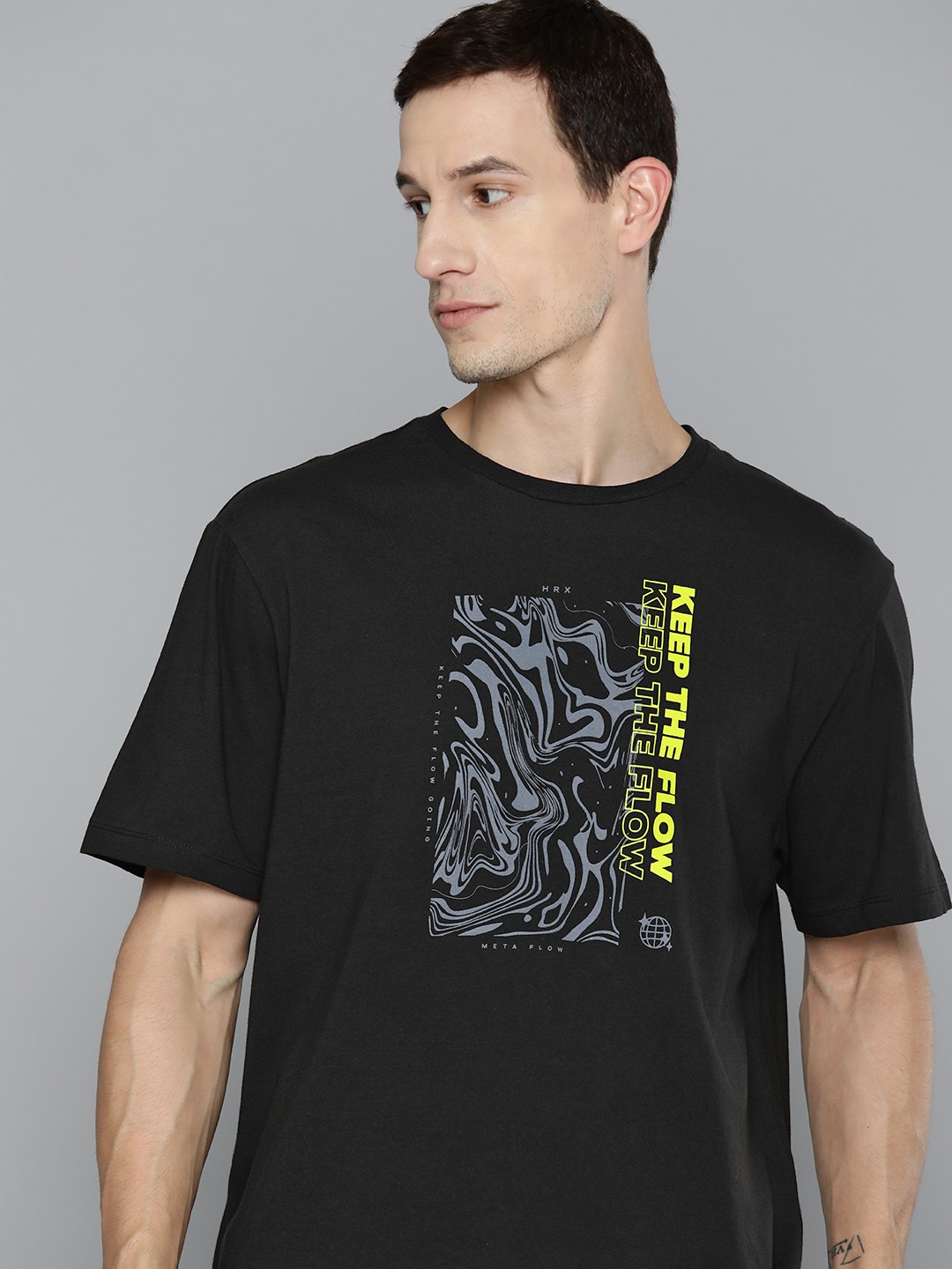 

HRX by Hrithik Roshan Men Printed Pure Cotton Bio Finish T-shirt, Black