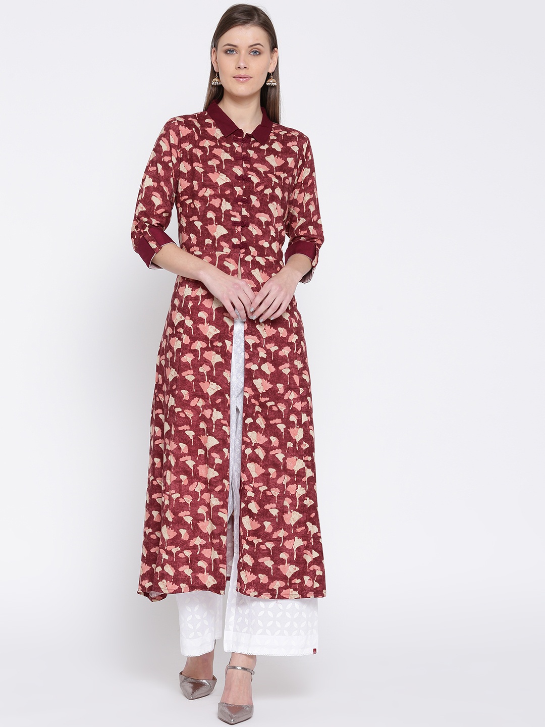 

Shree Women Maroon & Beige Printed A-Line Kurta