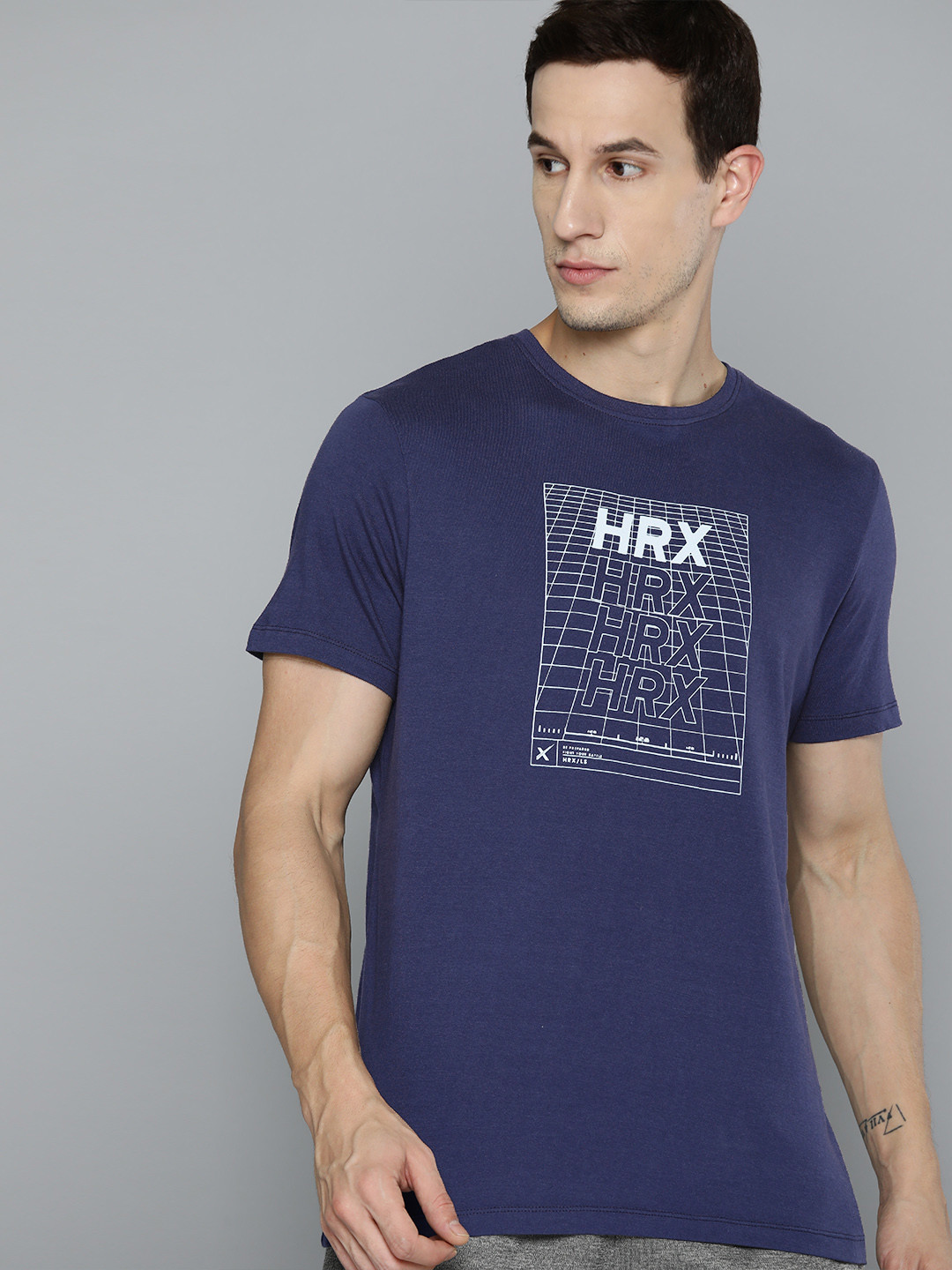 

HRX by Hrithik Roshan Men Brand Logo Printed Pure Cotton Bio Finish T-shirt, Navy blue