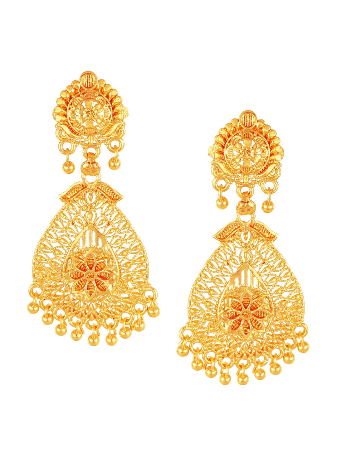 Vighnaharta Gold-Plated Floral Alloy Drop Earrings