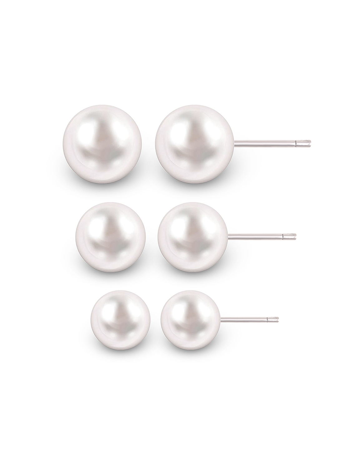 

Vighnaharta Set Of 3 Silver-Plated Pearl Stud Earrings