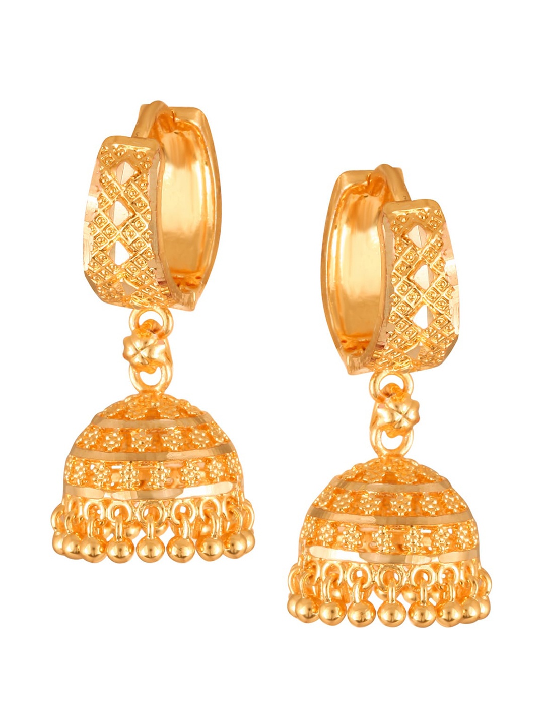 

Vighnaharta Gold-Plated Dome-Shaped Jhumkas Earrings