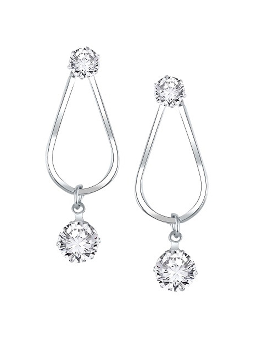 

Vighnaharta Rhodium Plated Oxidised CZ Studded Drop Earrings, Silver