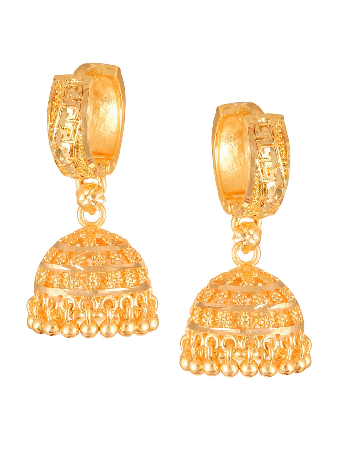 

Vighnaharta Gold-Plated Dome-Shaped Jhumkas Earrings