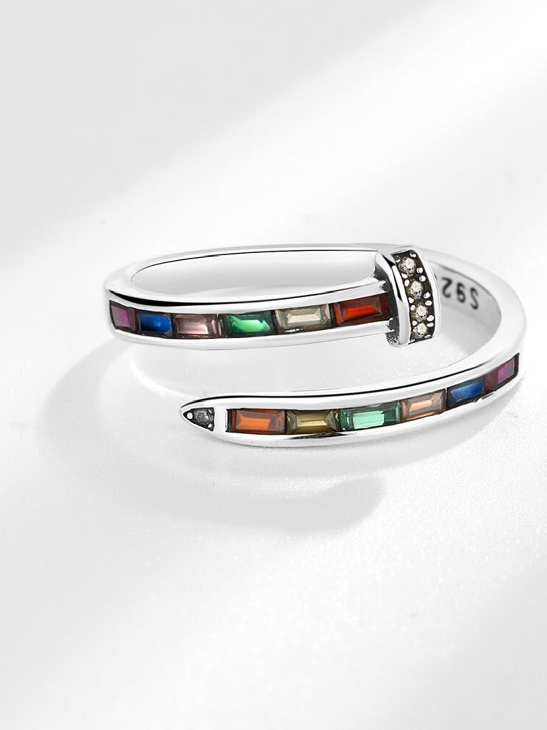 

MYKI Silver-Plated CZ-Studded Adjustable Nail Finger Ring