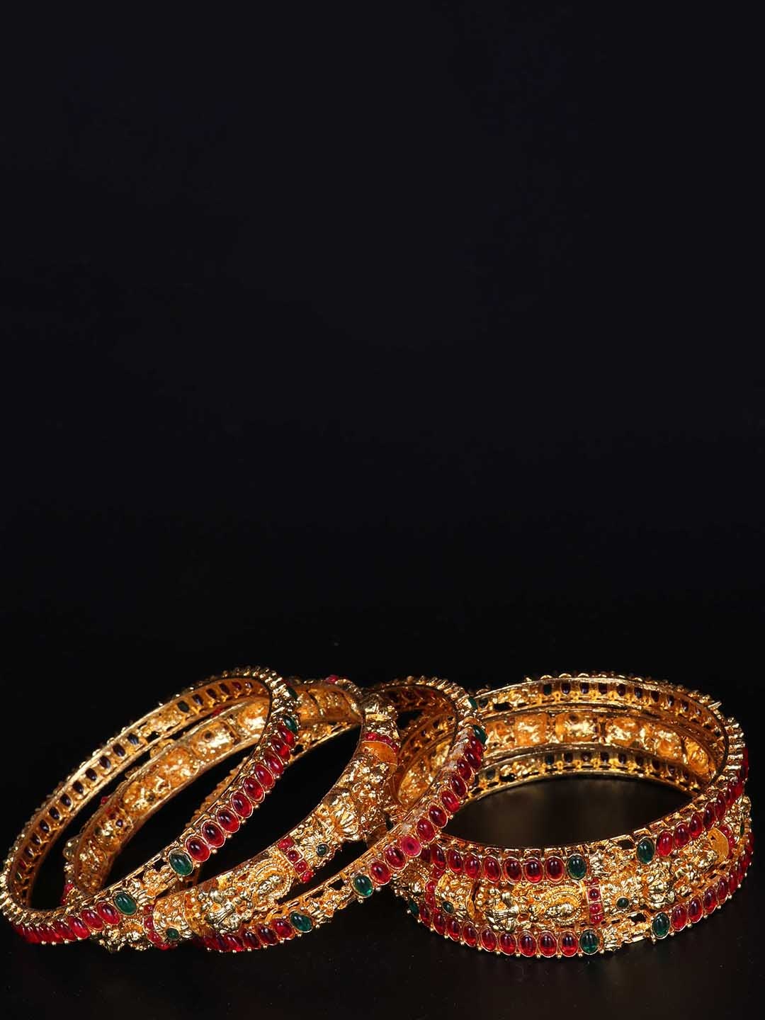 

LAFORWORD Set Of 6 Gold-Plated Stone-Studded Bangles