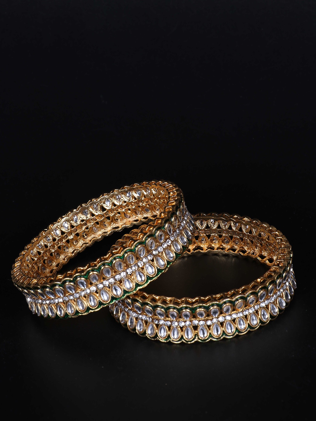 

LAFORWORD Set Of 2 Gold-Plated AD-Studded Bangles