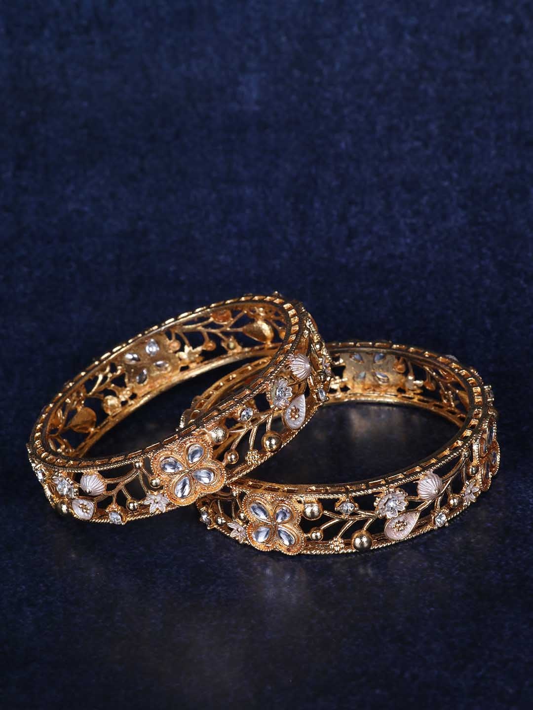 

LAFORWORD Set of 2 Gold-Plated AD-Studded Bangles