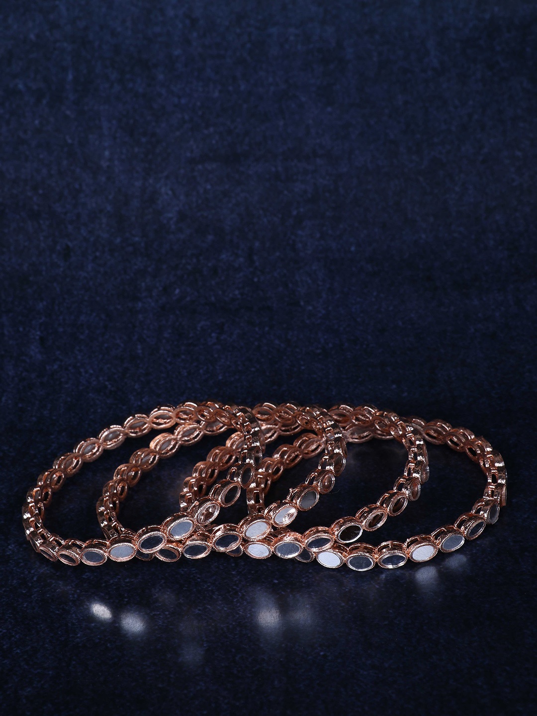 

LAFORWORD Set Of 4 Rose Gold-Plated Stone-Studded Bangles