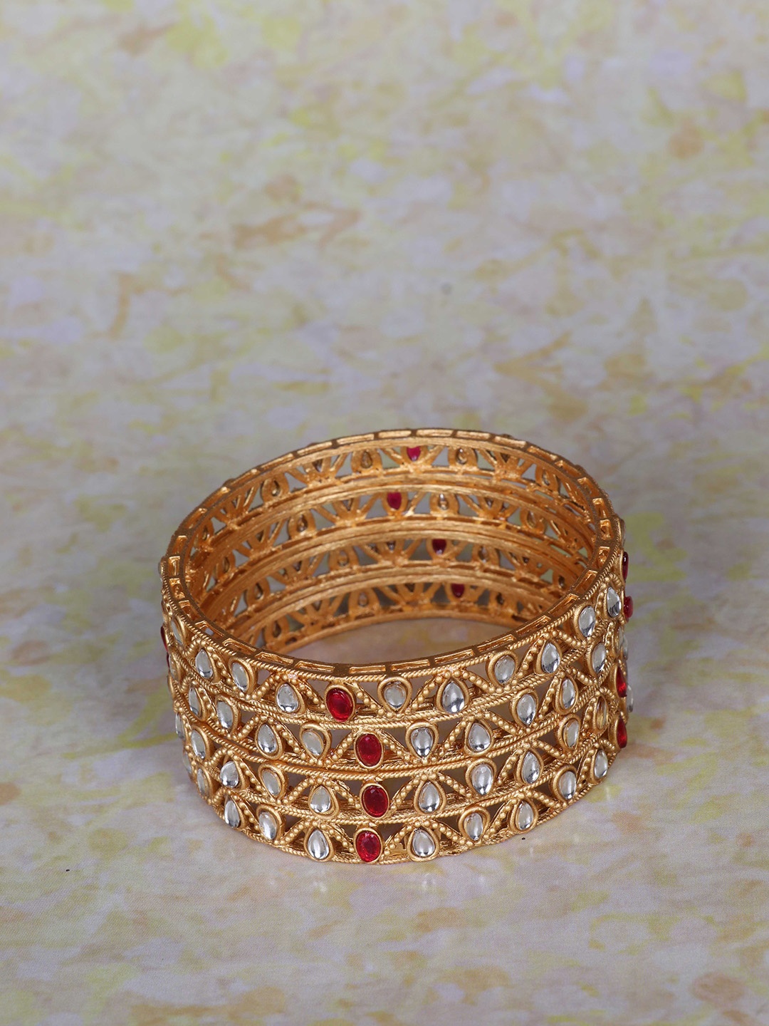 

LAFORWORD Set Of 4 Gold-Plated kundan Bangles