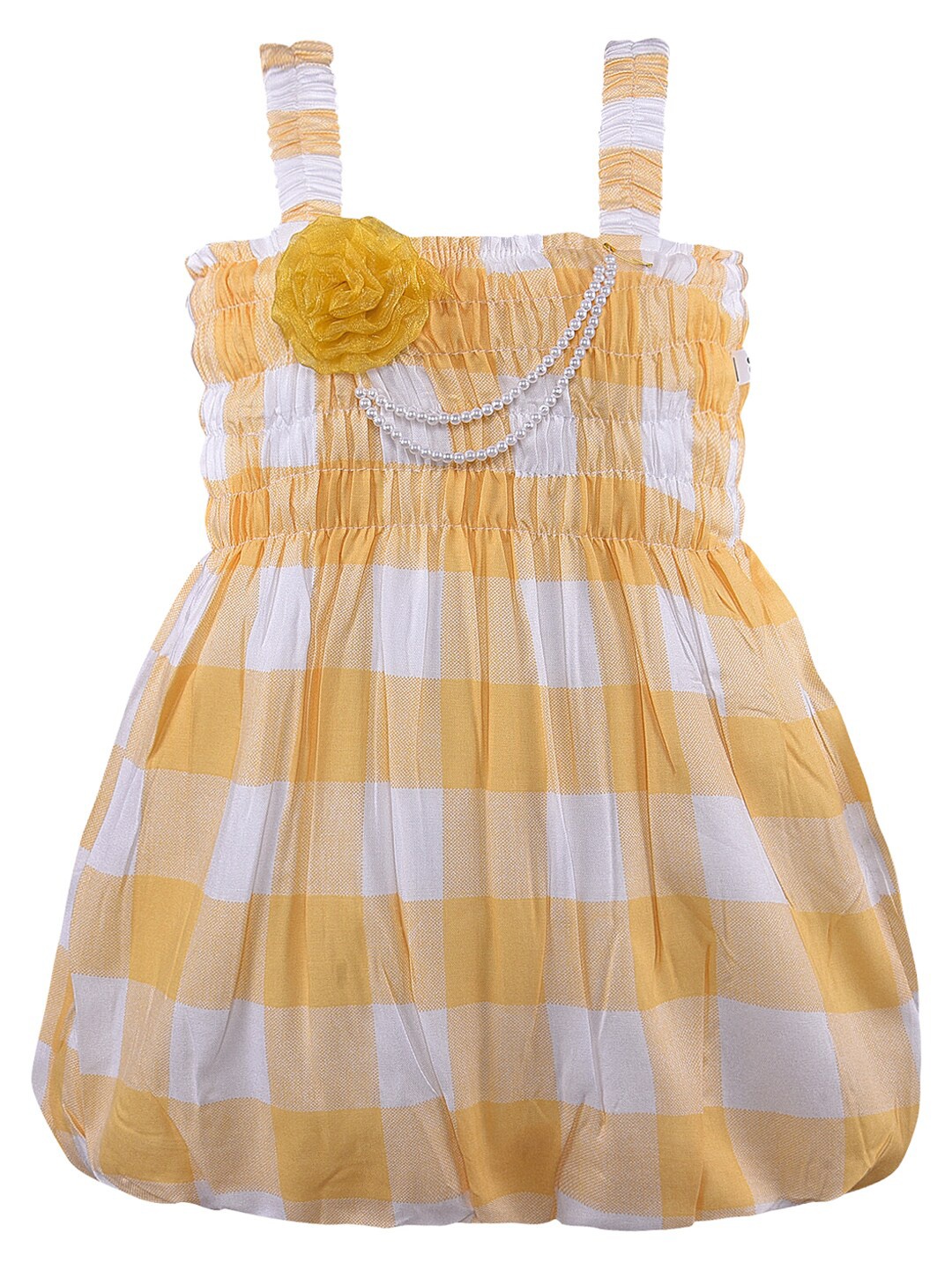 

Wish Karo Girls Checked Smocked Fit & Flare Dress, Yellow