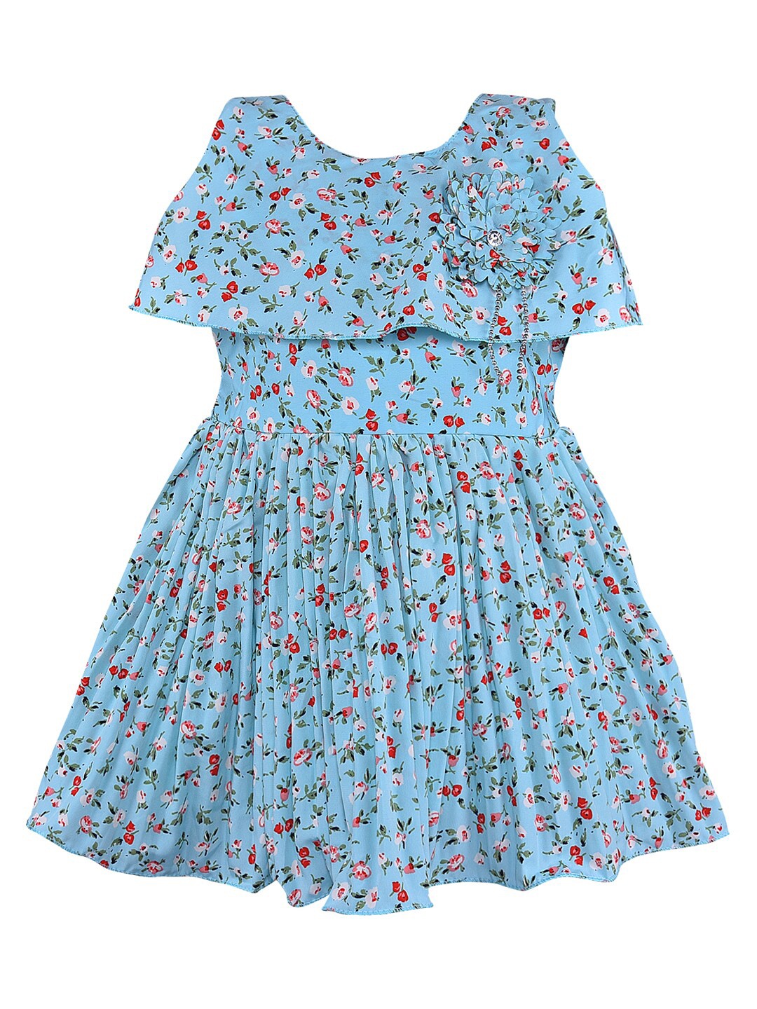 Wish Karo Girls Floral Printed Fit & Flare Dress, Blue