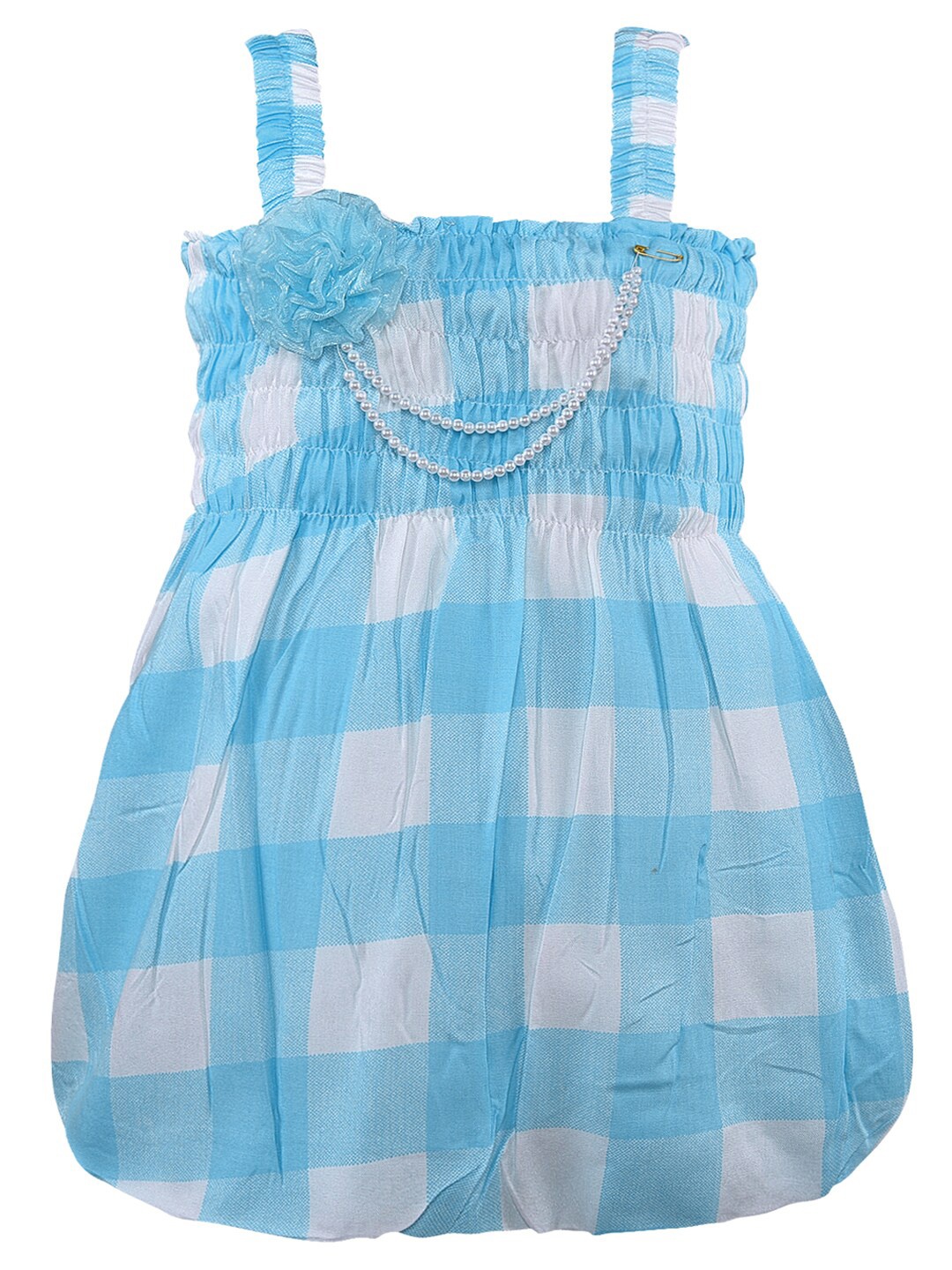 

Wish Karo Girls Checked Shoulder Straps Smocked A-Line Dress, Blue
