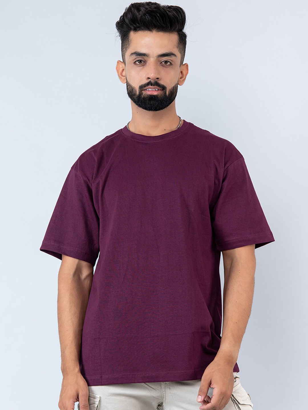 

Tistabene Round Neck Loose Fit Drop Shoulder Sleeves Cotton Casual T-shirt, Maroon