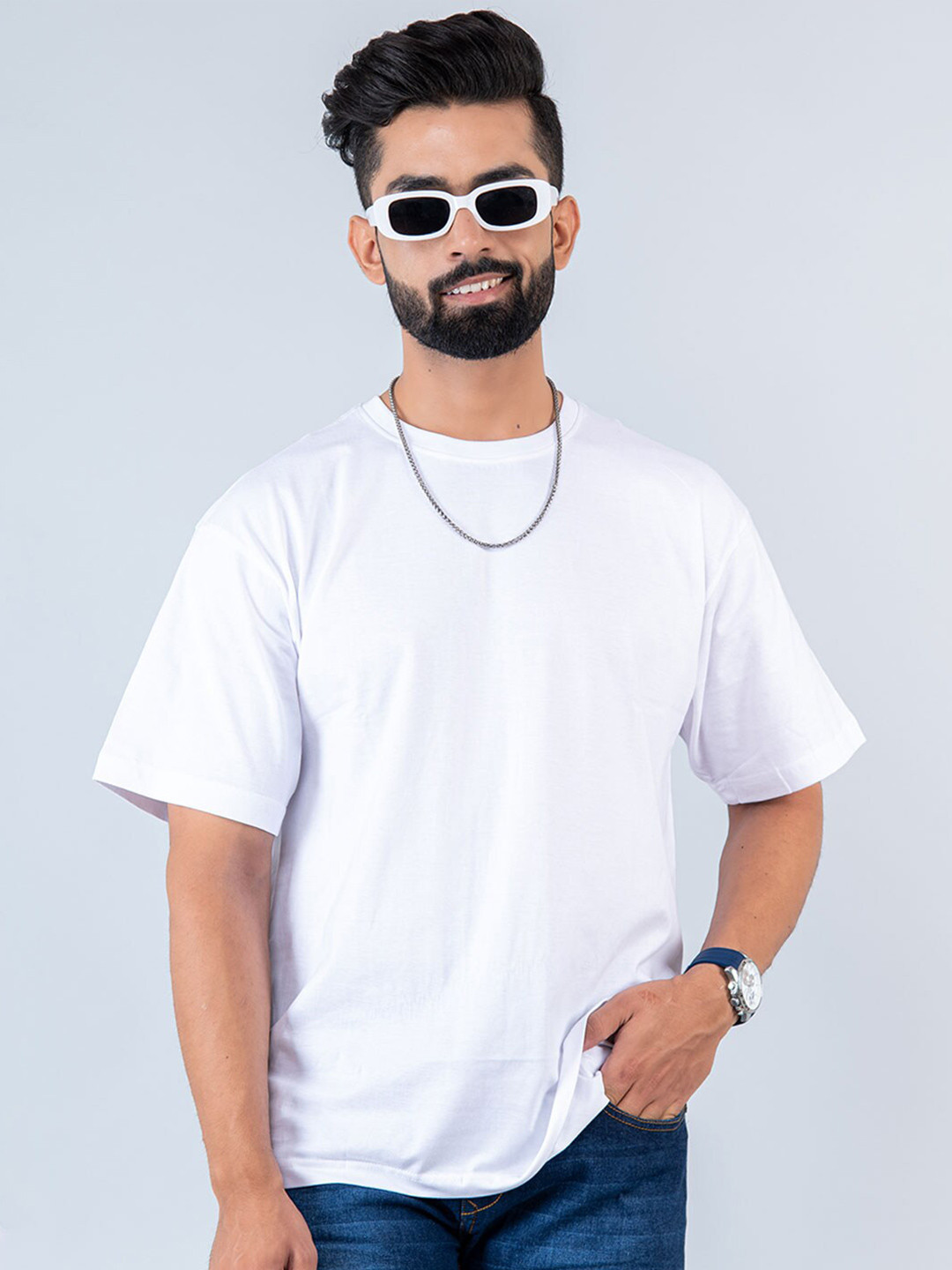 

Tistabene Round Neck Loose Fit Drop Shoulder Sleeves Cotton Casual T-shirt, White