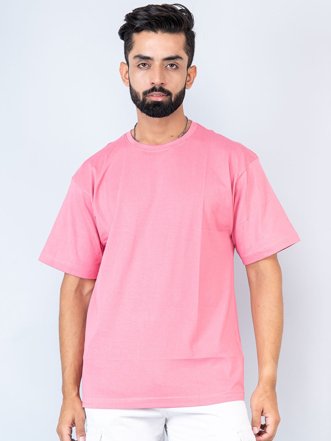 

Tistabene Round Neck Loose Fit Drop Shoulder Sleeves Cotton Casual T-shirt, Rose