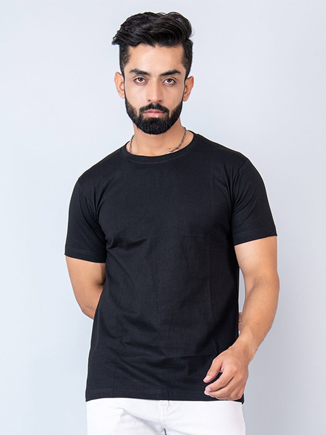

Tistabene Round Neck Regular Fit Cotton Casual T-shirt, Black