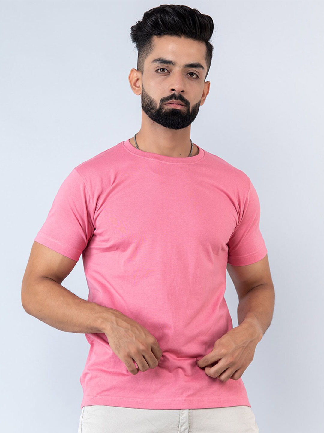 

Tistabene Round Neck Regular Fit Cotton Casual T-shirt, Rose