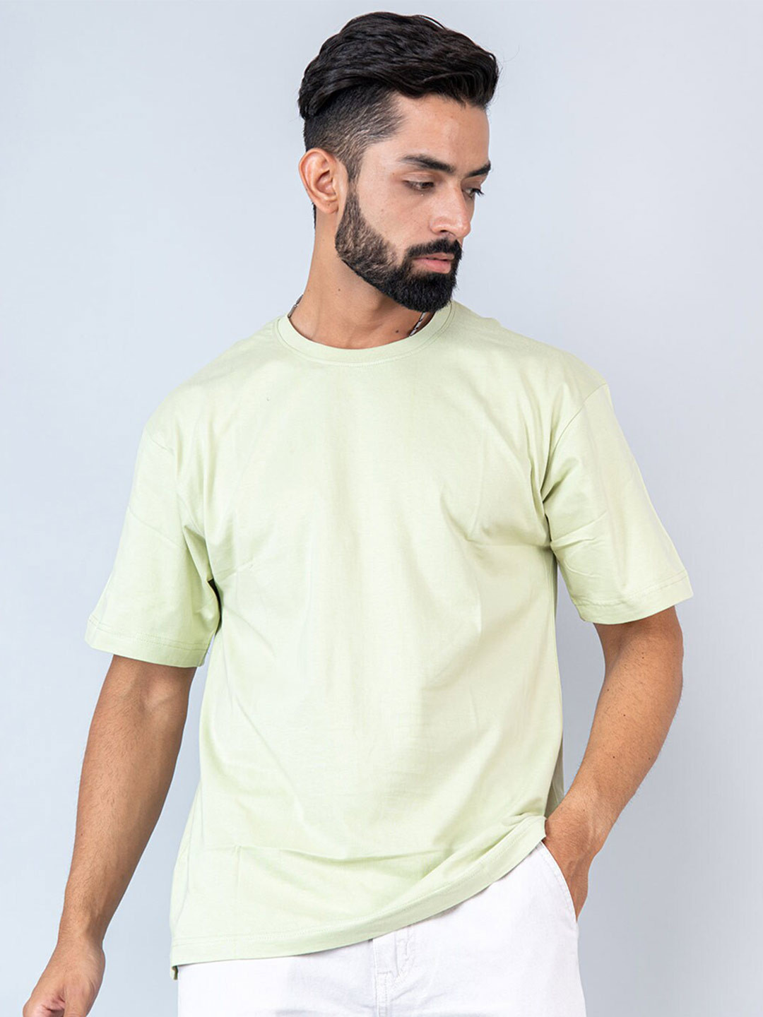 

Tistabene Round Neck Loose Fit Drop Shoulder Sleeves Cotton Casual T-shirt, Green