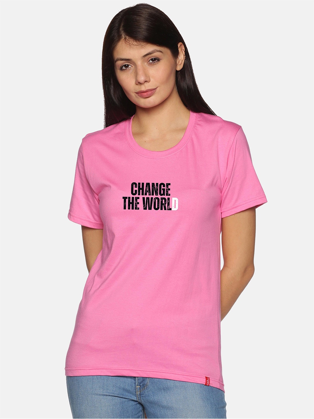 

NOT YET by us Typography Printed Round Neck Cotton T-shirt, Pink