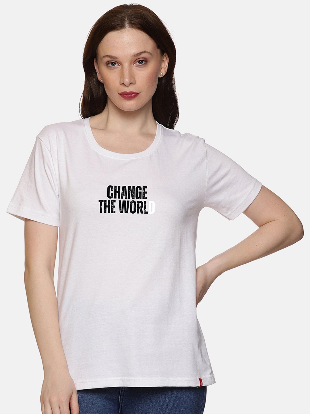 

NOT YET by us Typography Printed Round Neck Cotton T-shirt, White