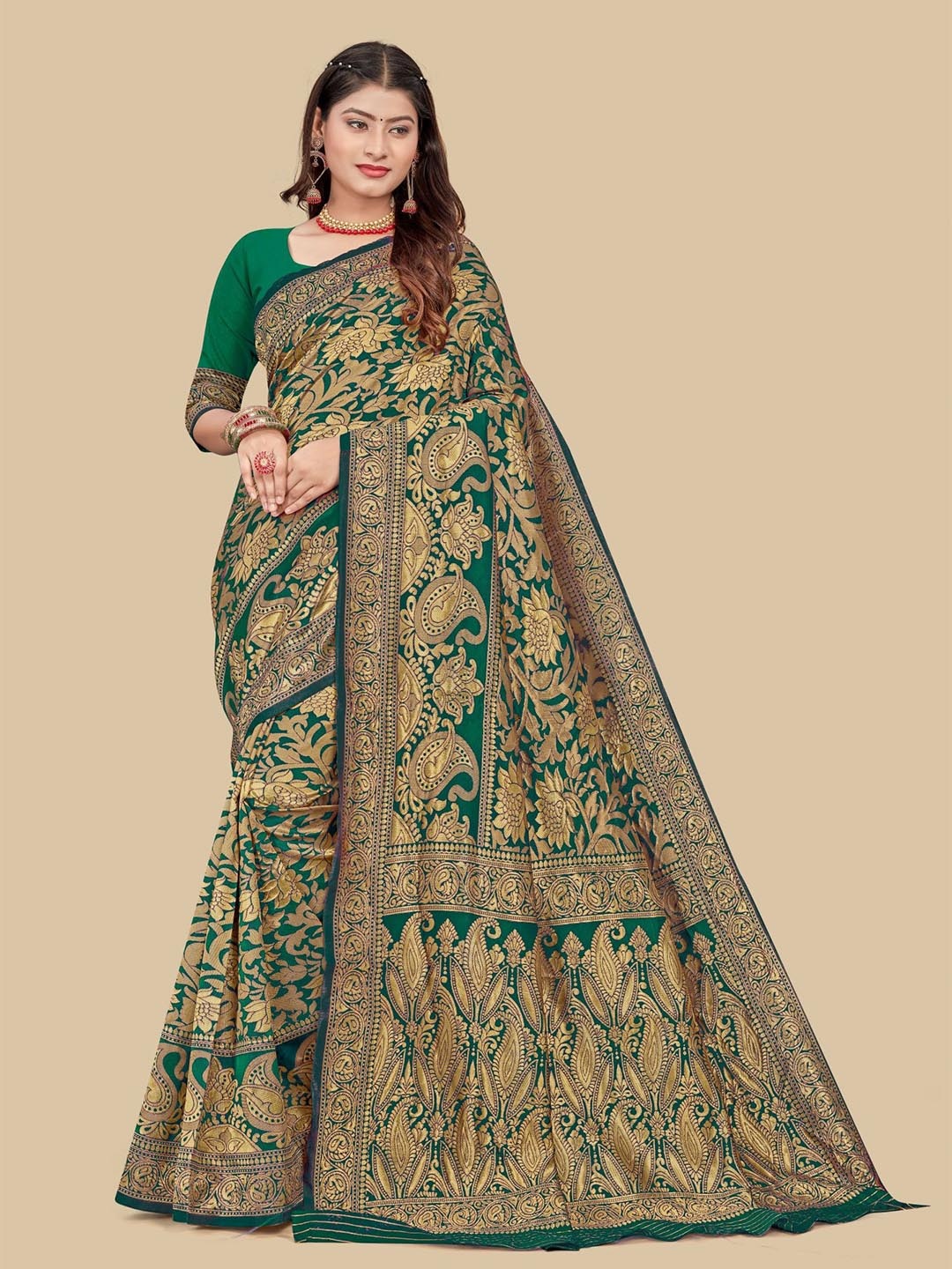 

Dori Paisley Woven Design Art Silk Saree, Green