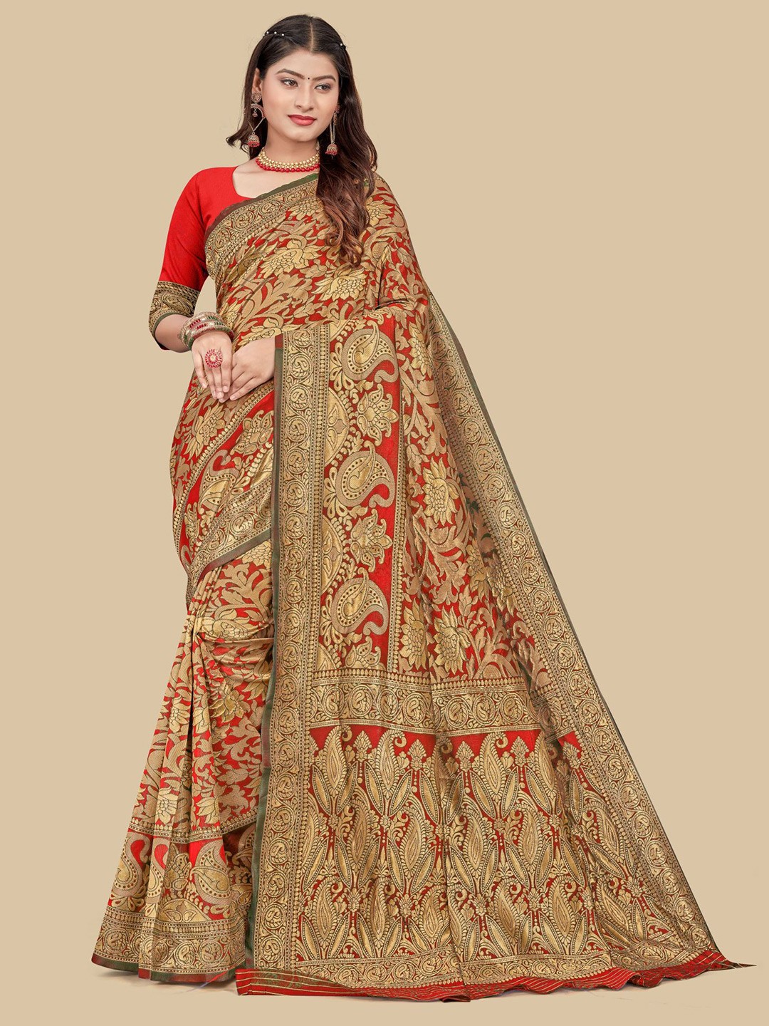 

Dori Paisley Woven Design Art Silk Saree, Red