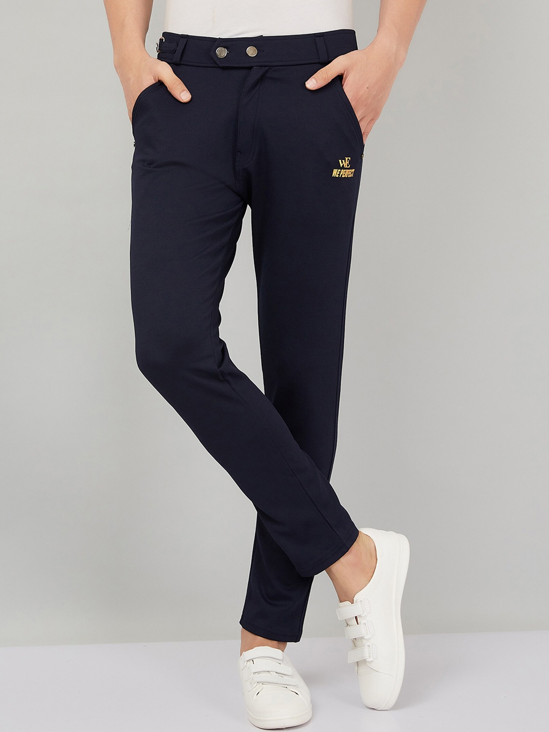 

WE PERFECT Men Mid-Rise Relaxed Straight Fit Plain Formal Trousers, Blue