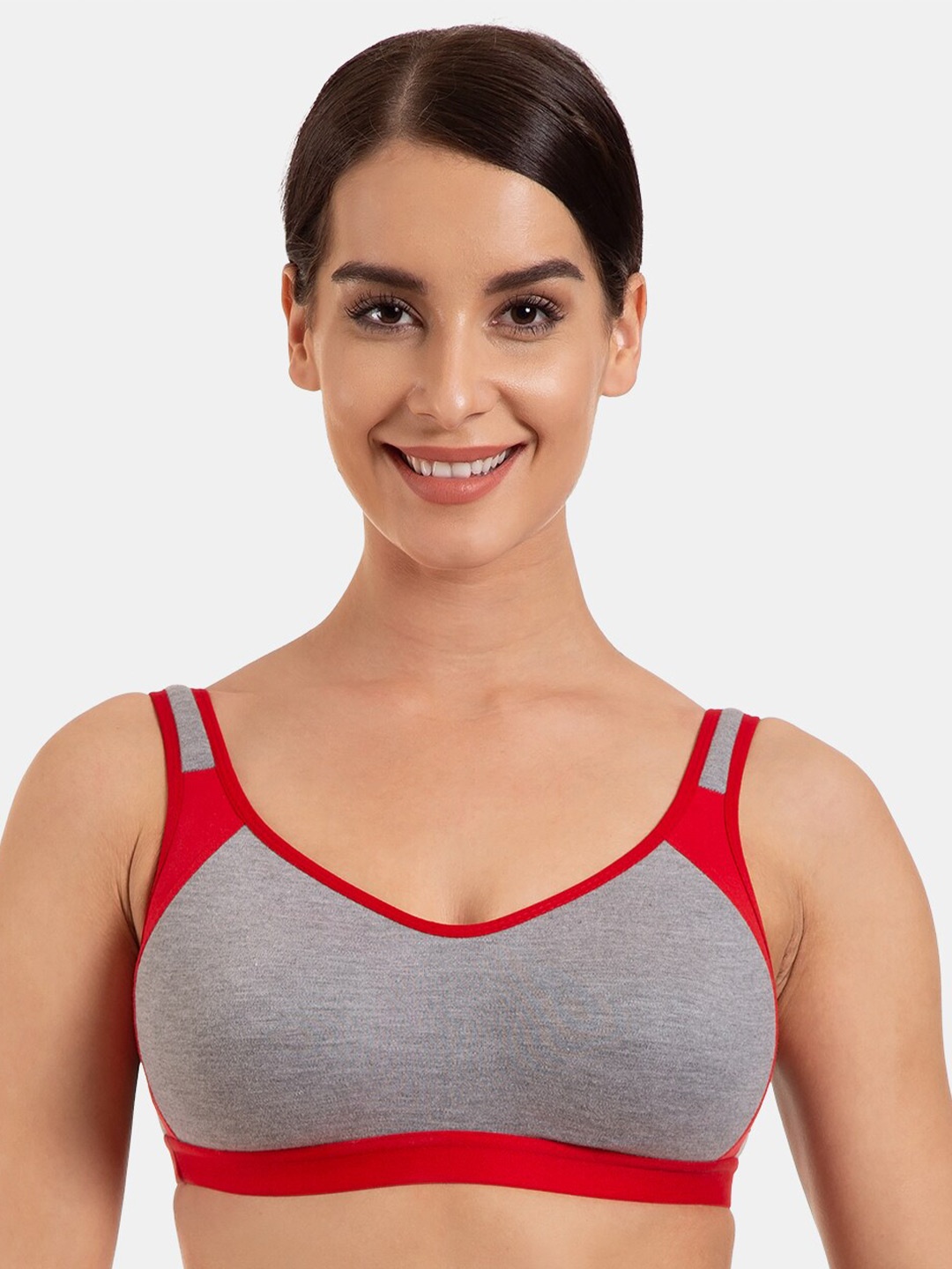 

Tweens Colourblocked Full Coverage Cotton Workout Sports Bra, Red