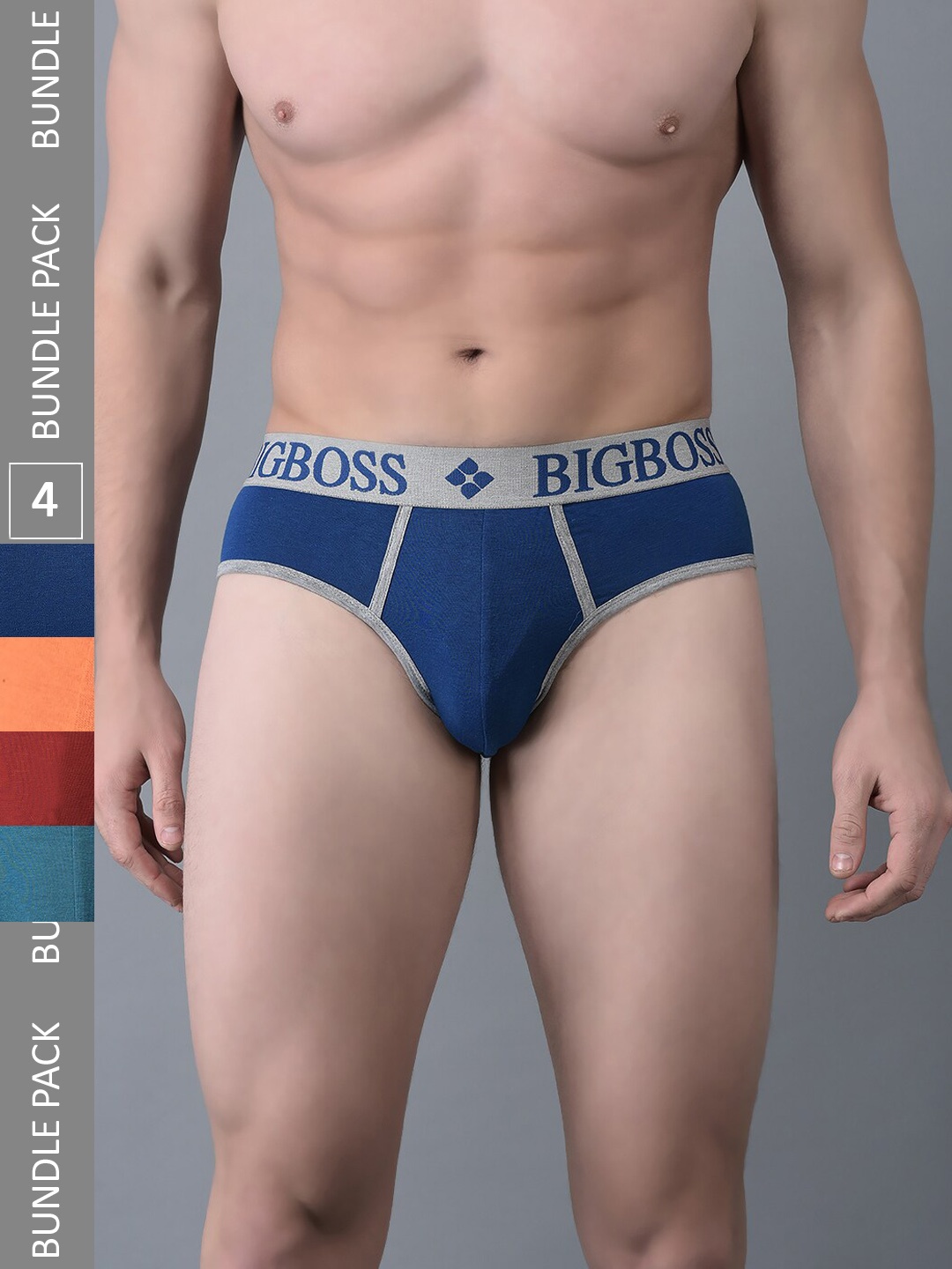 

Dollar Bigboss Men Solid Pack of 4 Shuffle Intellisoft Cotton Modal Brief, Assorted