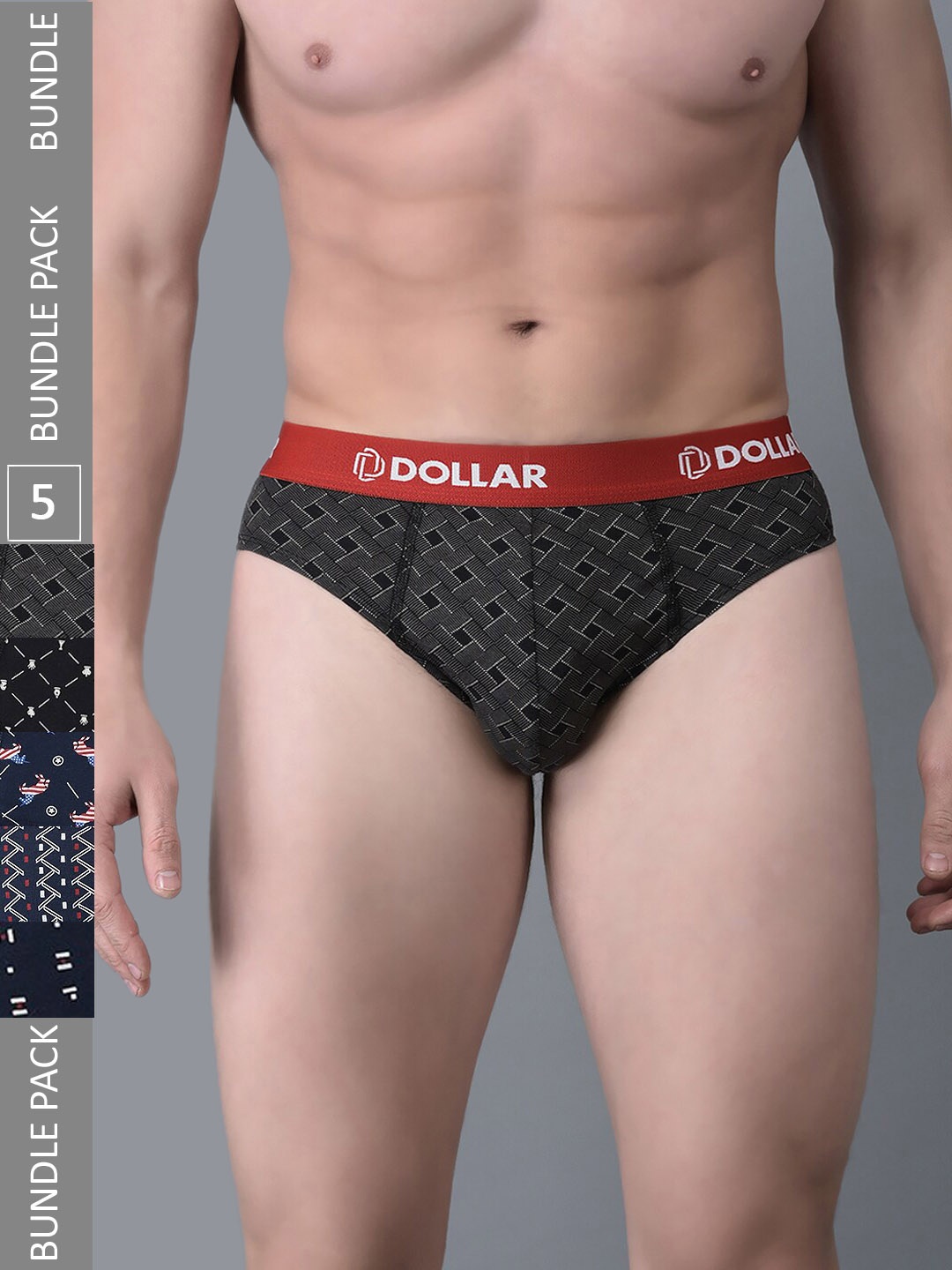 

Dollar Bigboss Men Printed Pack of 5 Combed Cotton Briefs- MBBR-15-MDRNBRF, Black