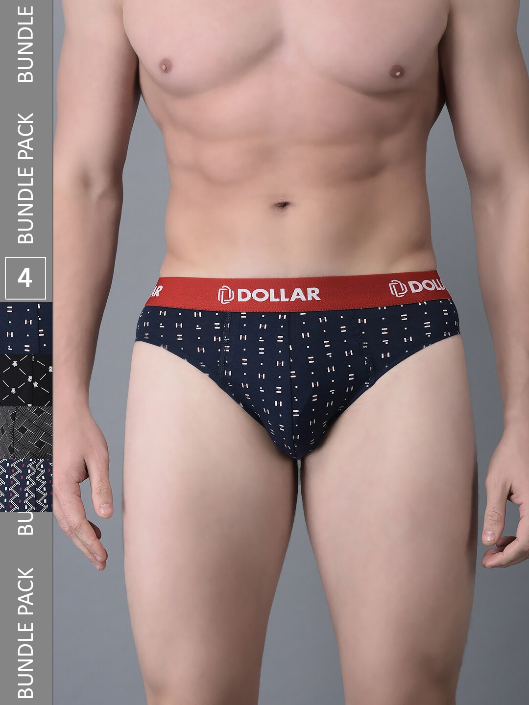 

Dollar Bigboss Men Printed Pack of 4 Combed Cotton Brief, Black