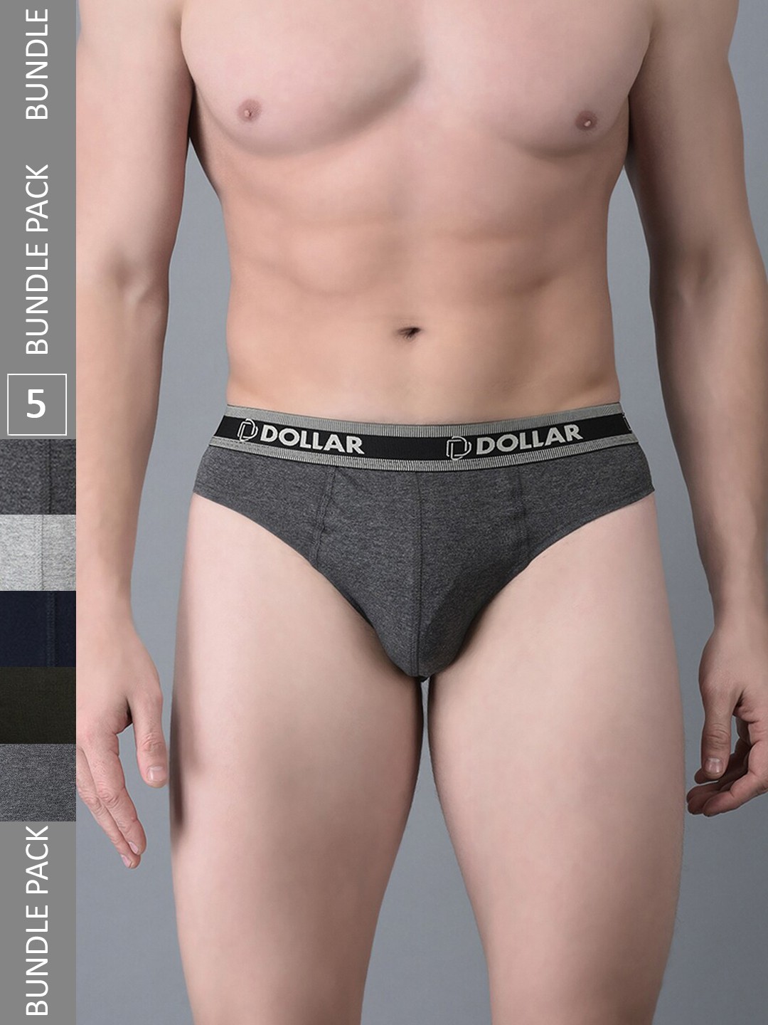

Dollar Bigboss Men Pack Of 5 Assorted Anti Odour Cotton Basic Briefs MBBR-01-BBTOP-PO5, Black
