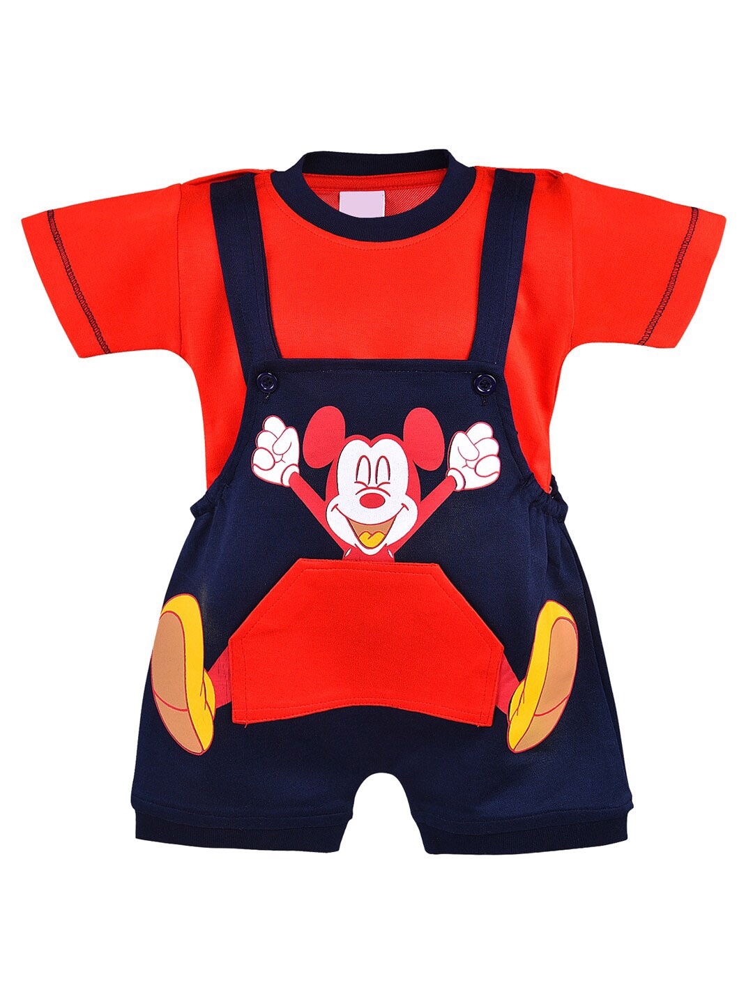 

Wish Karo Boys Mickey Mouse Printed T-shirt With Dungarees, Red