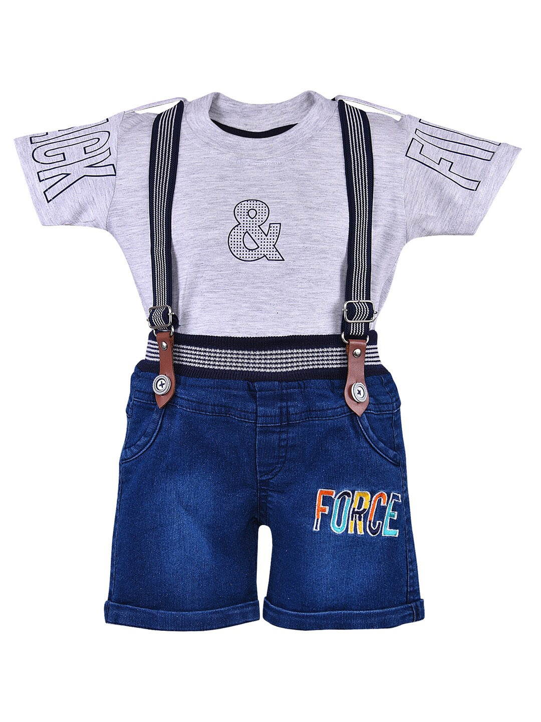 

Wish Karo Infants Boys Printed T-shirt With Shorts & Suspenders, Grey