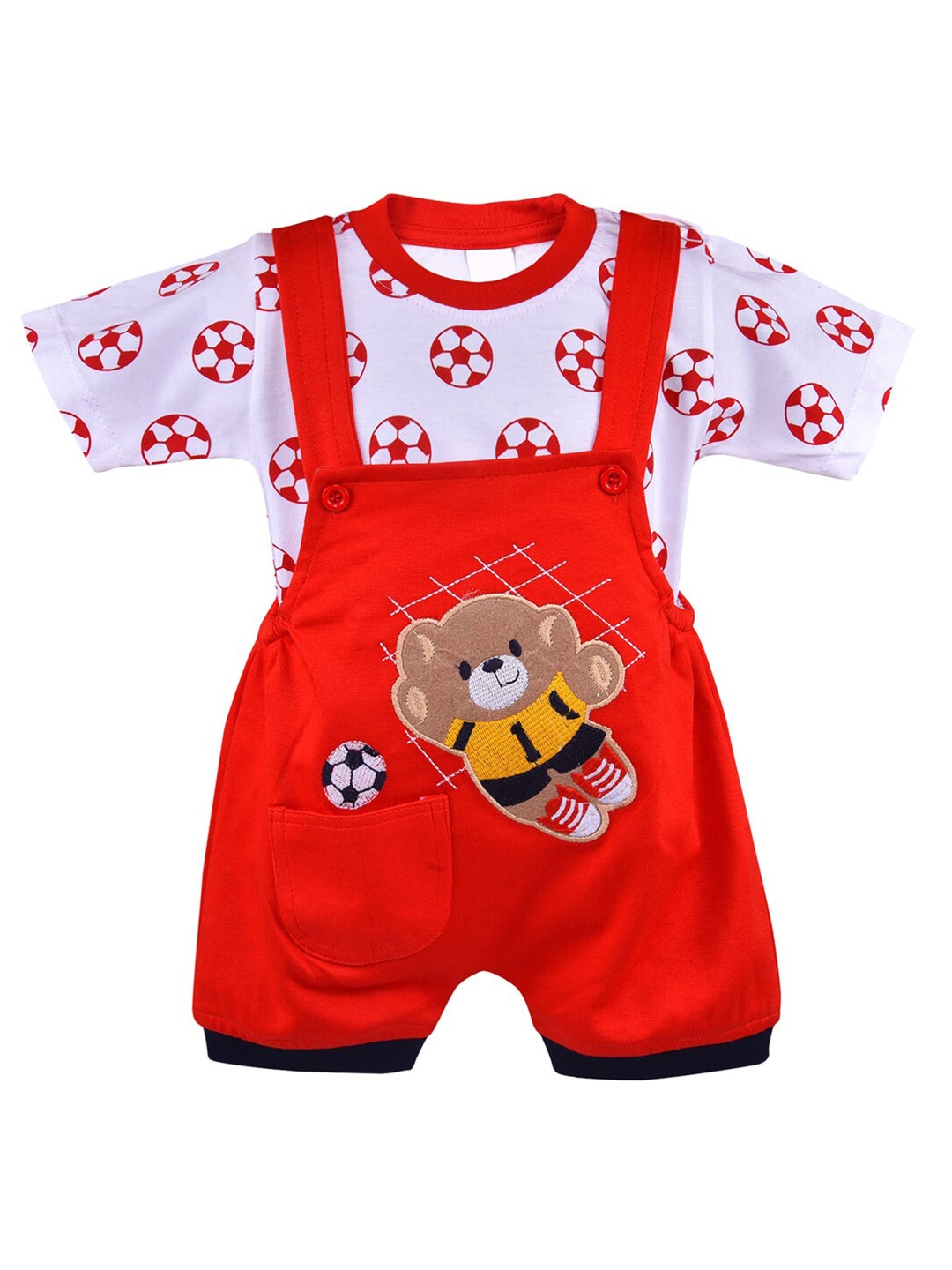 

Wish Karo Infants Kids Printed T-shirt With Dungarees, Red