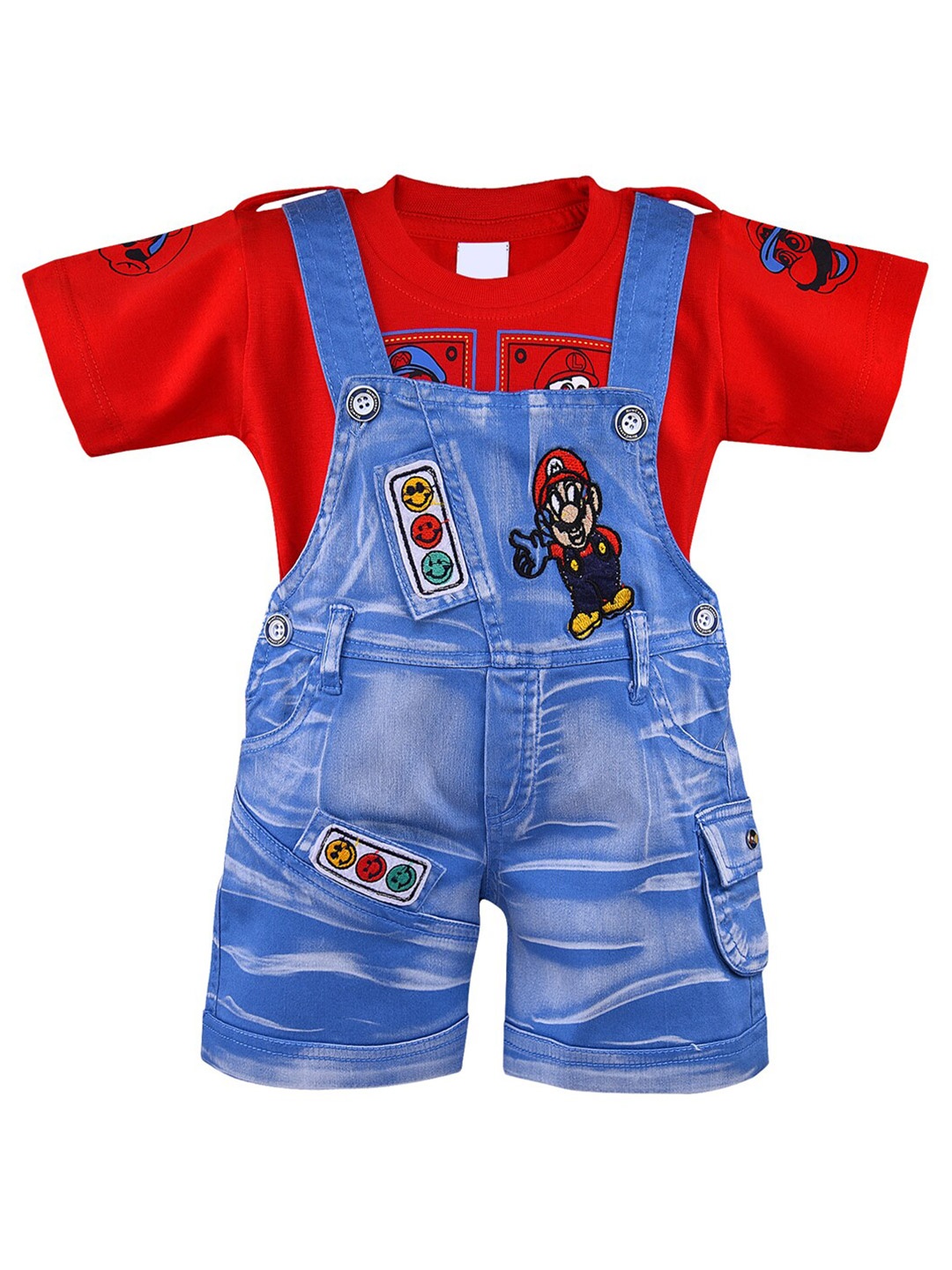 

Wish Karo Boys Embroidered Dungarees & T-shirt, Red