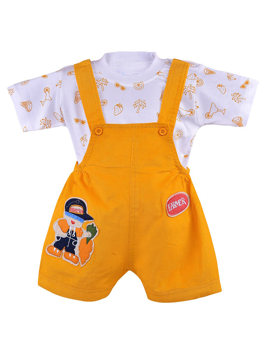 

Wish Karo Infant Boys Printed Cotton Dungaree With T-Shirt, Yellow