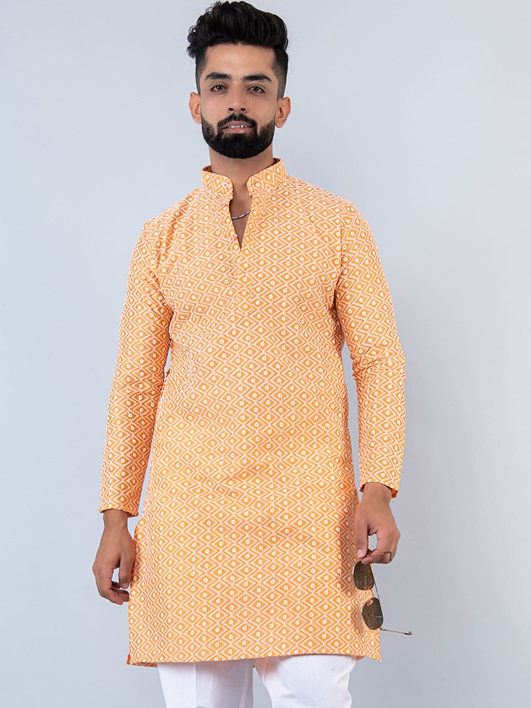 

Tistabene Ethnic Motifs Embroidered Pure Cotton Kurta, Orange