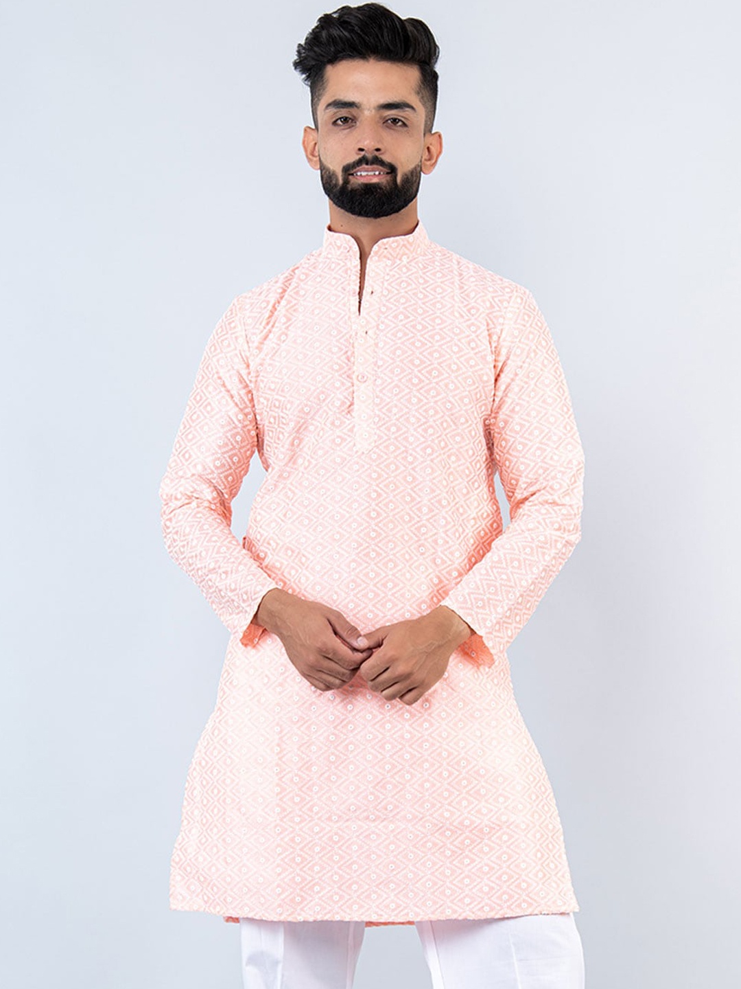 

Tistabene Ethnic Motifs Embroidered Pure Cotton Kurta, Peach