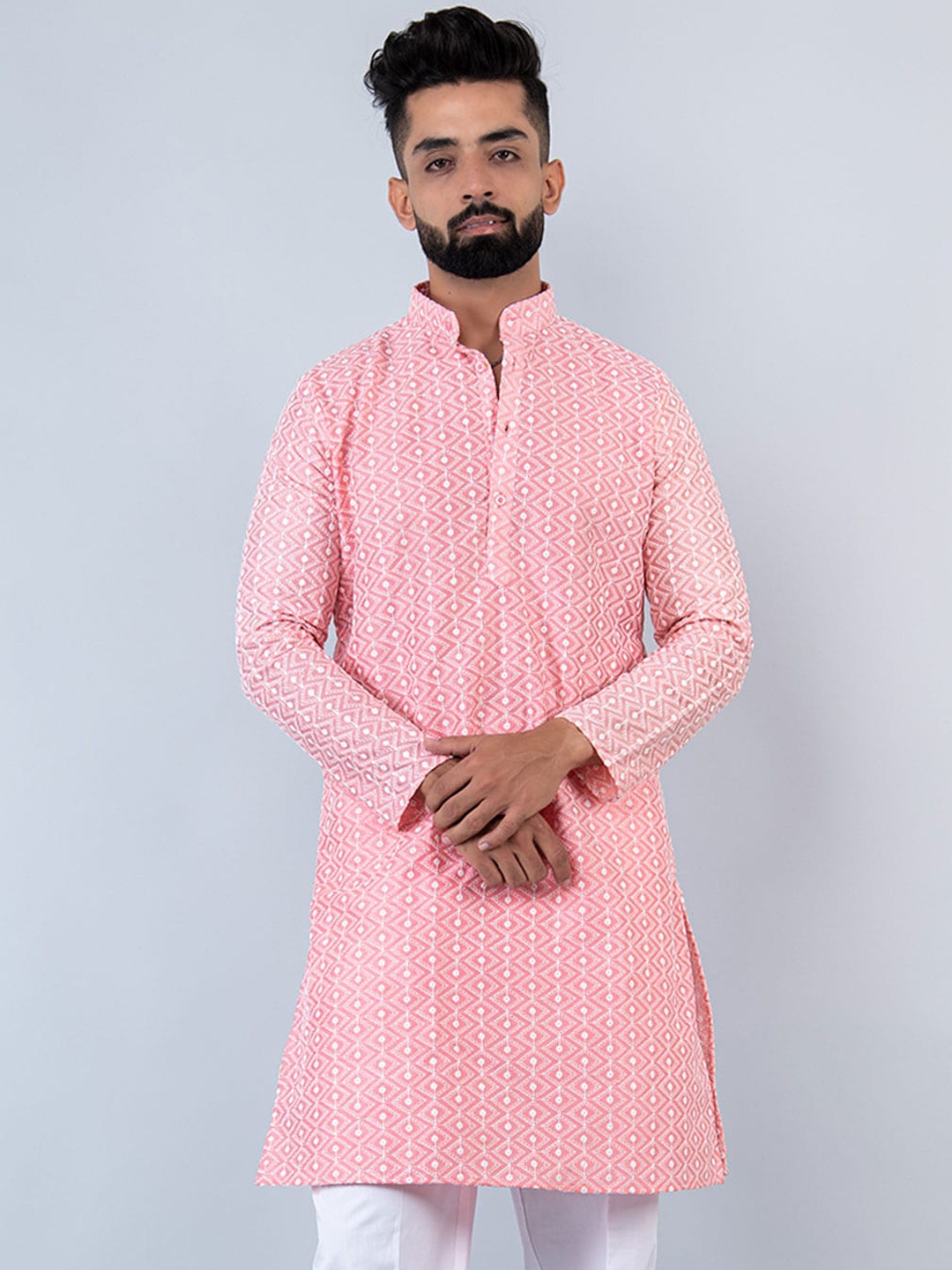 

Tistabene Ethnic Motifs Embroidered Pure Cotton Kurta, Pink