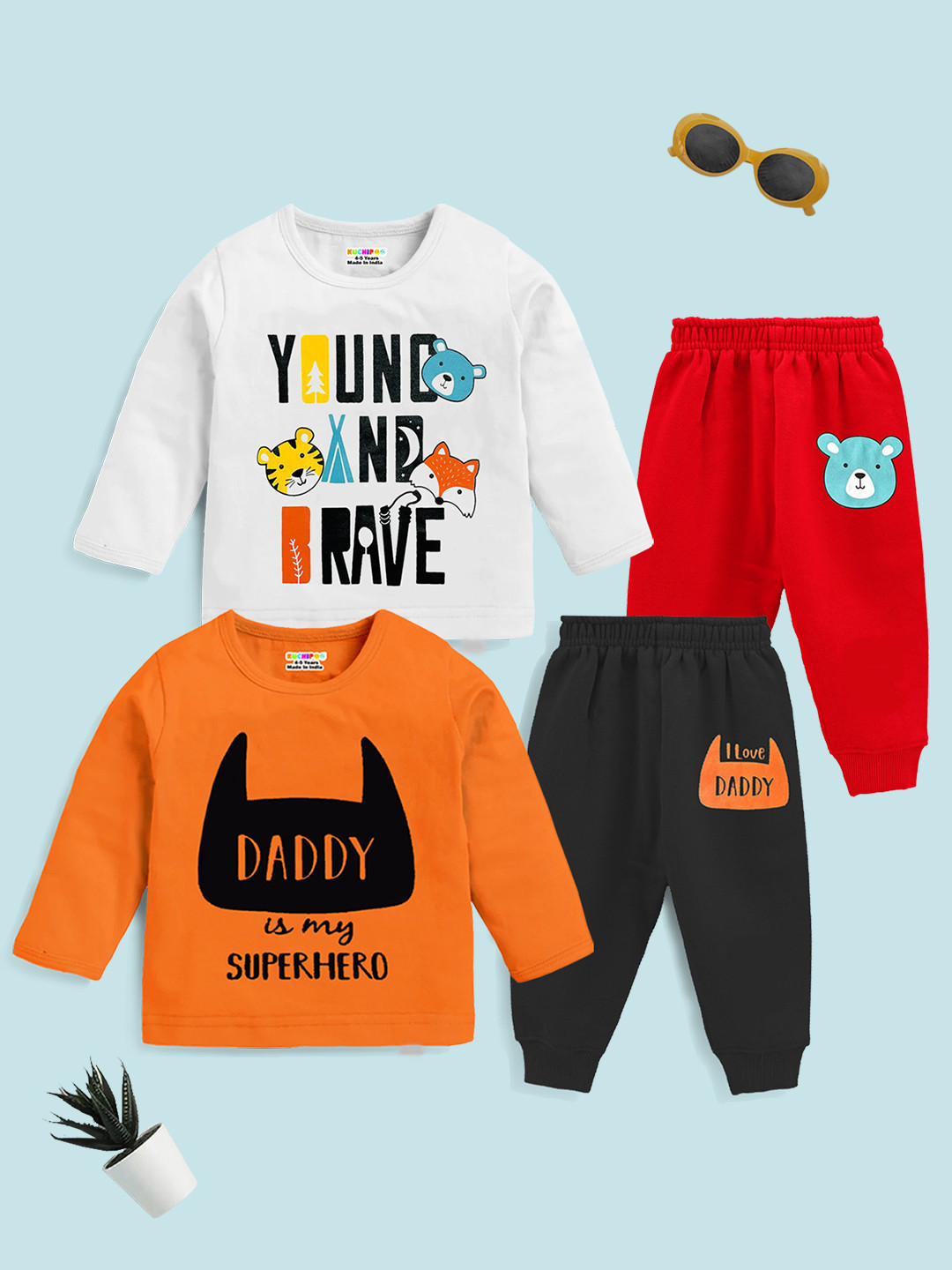 KUCHIPOO Infants Boys Pack Of 2 Printed Clothing Sets