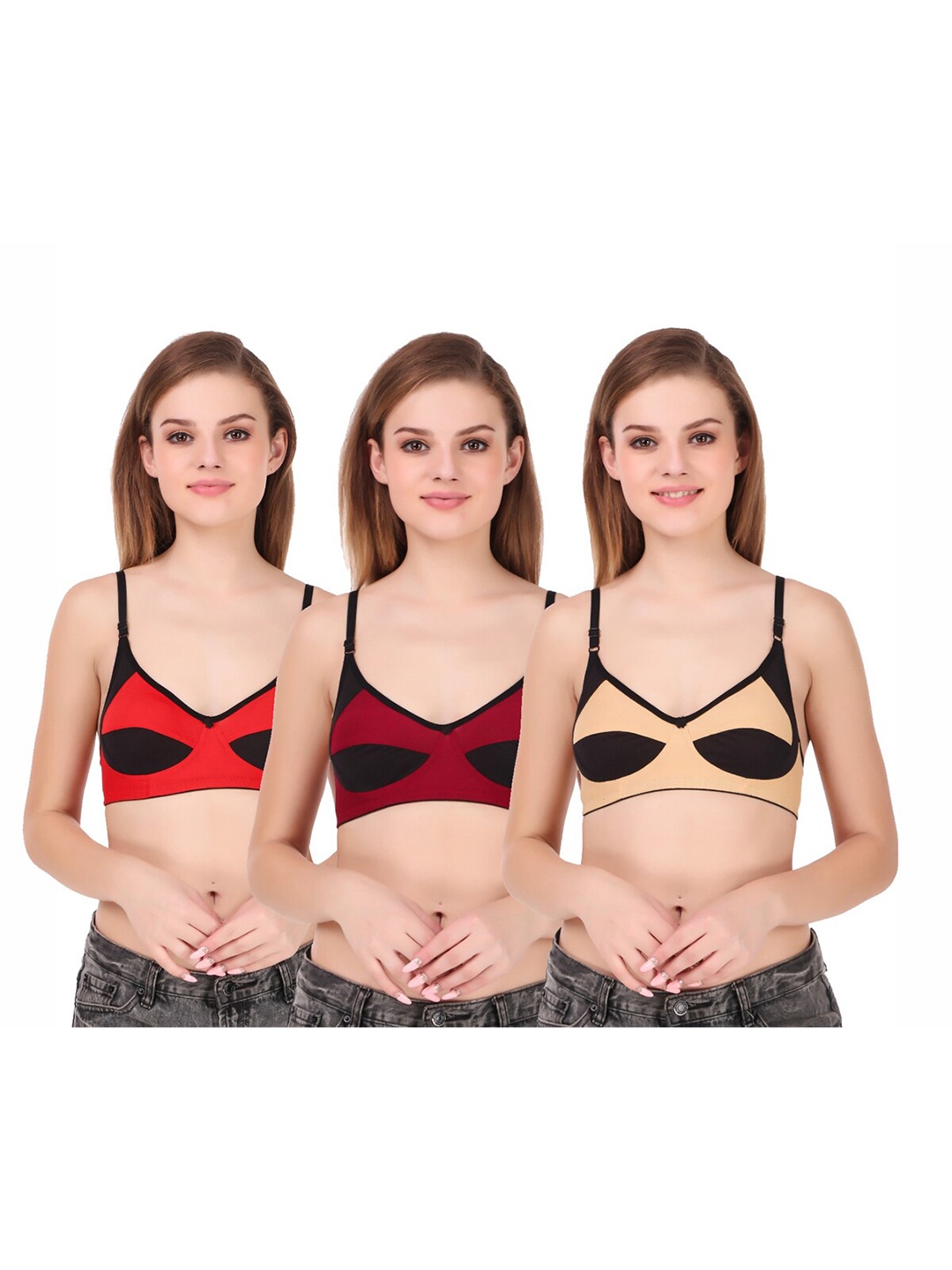 

Piylu Pack Of 3 Colourblocked Full Coverage Push-Up Bra, Red