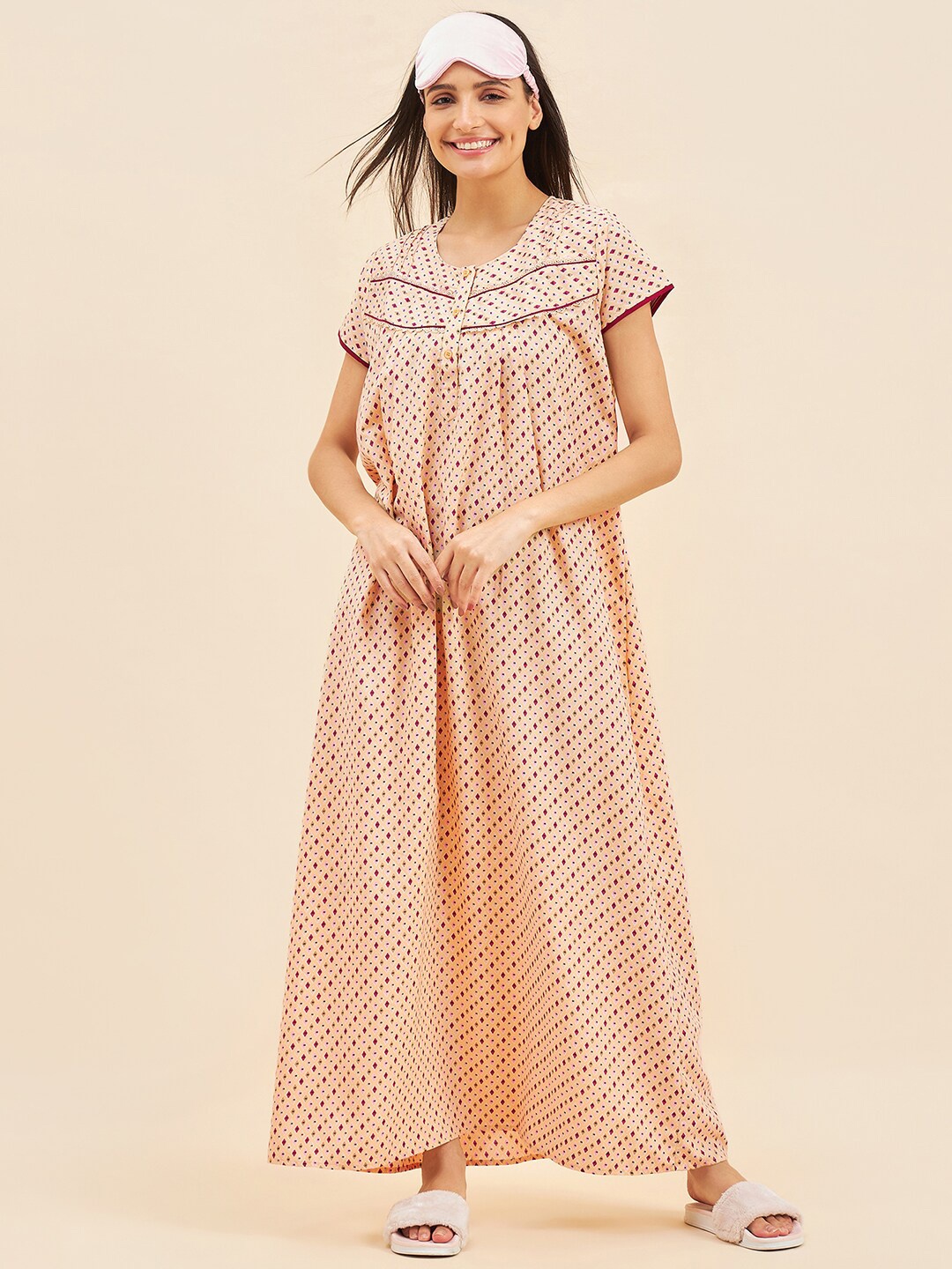 

Sweet Dreams Yellow Geometric Printed Maxi Nightdress