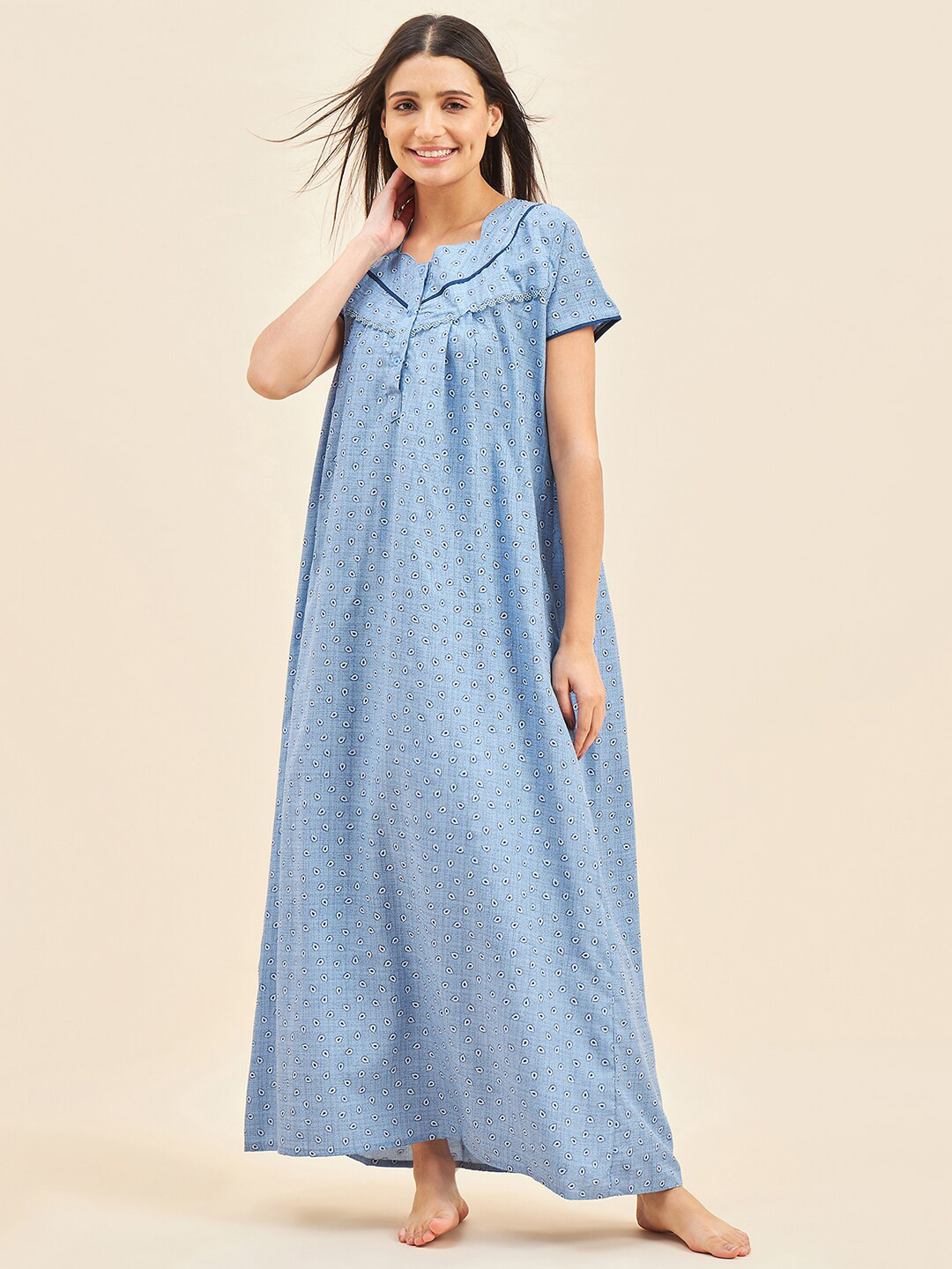 

Sweet Dreams Blue Conversational Printed Maxi Nightdress