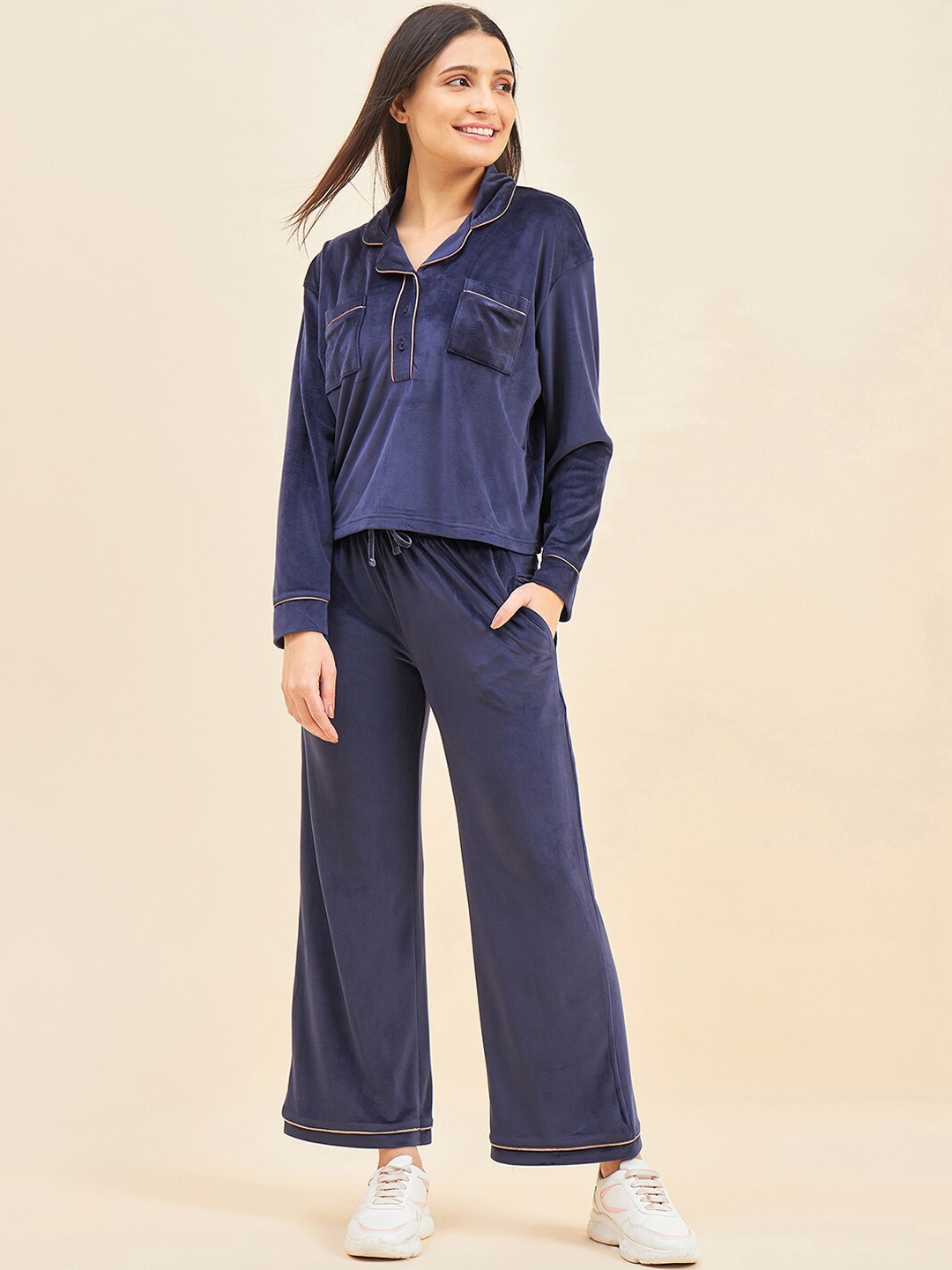

Sweet Dreams Navy Blue Shirt Collar Shirt & Trousers
