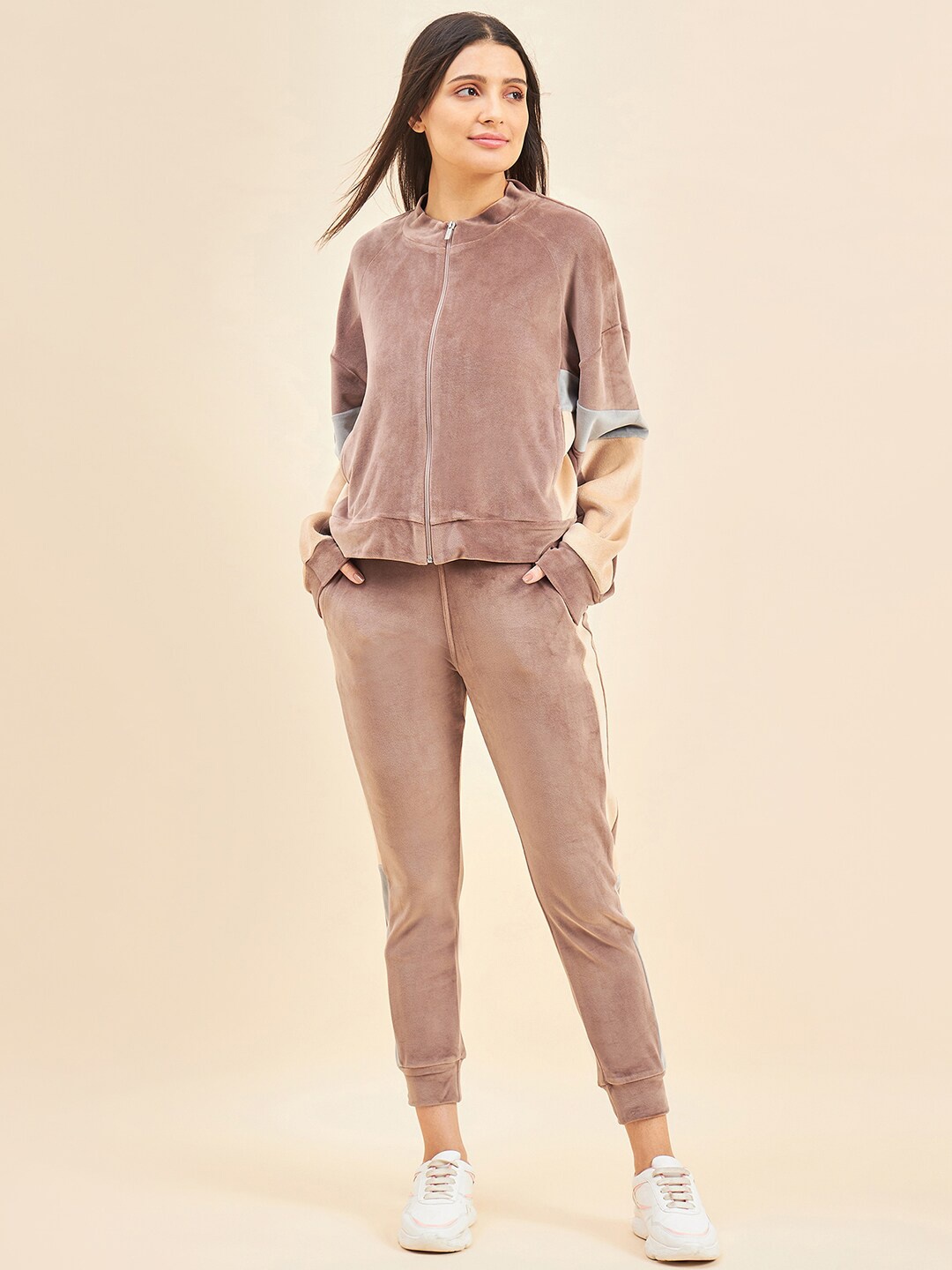 

Sweet Dreams Mock Collar Tracksuit, Brown