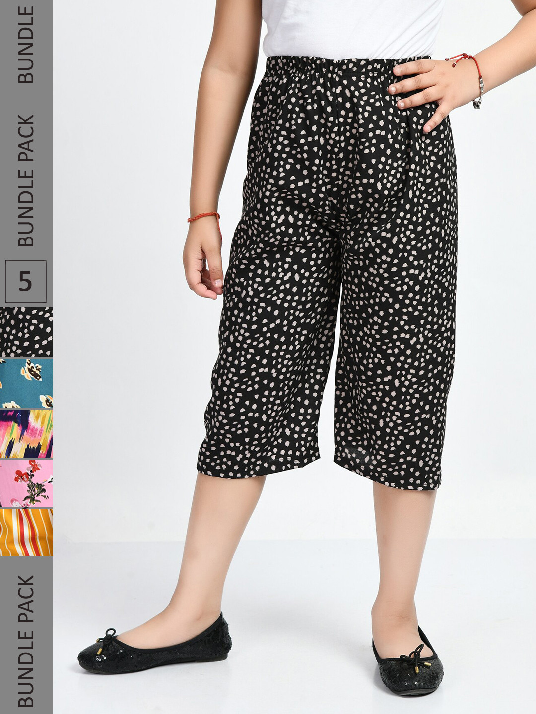 

IndiWeaves Girls Pack of 5 Printed Capris, Pink